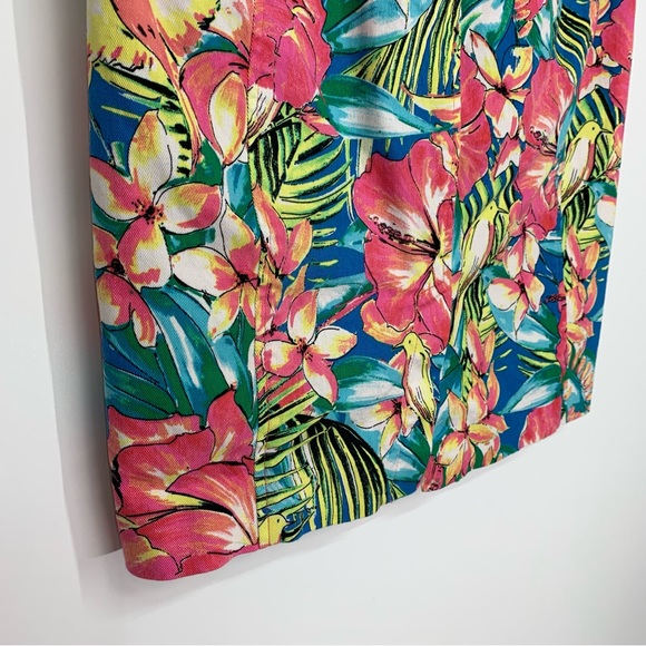 Loft Ann Taylor Colorful Floral Lightweight Denim Stretch Pencil Skirt Size 8 - Picture 9 of 15